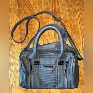 Rampage Gray Quilted Faux purse w/ top handle, a crossbody strap, & zippered